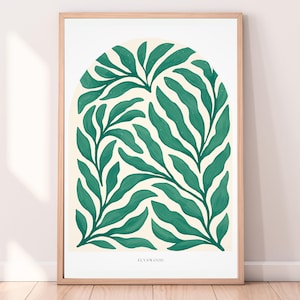 Impresión de follaje verde inspirada en Matisse, póster recortado de arte moderno, descarga digital, arte mural natural, impresión botánica, hoja moderna, minimalista, hogar