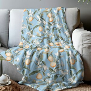 Vintage Lemon Botanical Throw Blanket: Mediterranean Cottagecore Decor