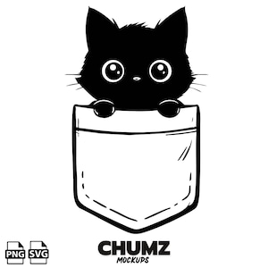 Schwarzes Kätzchen in der Tasche SVG Cricut-Schnittdatei, PNG hochauflösende Png, niedliche Katze Clipart, schwarze Katze svg, Designs für Kleidung und Aufkleber
