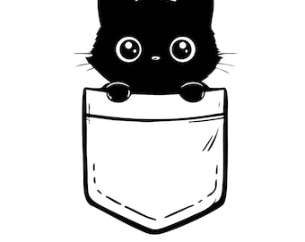 Black kitten in pocket SVG cricut cut file, PNG high resolution png, cute cat clipart, black cat svg, designs for clothing and stickers