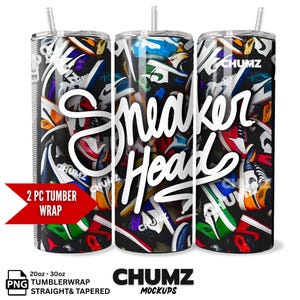 Sneaker Head inspired tumbler wrap, 2pc bundle, 20oz -30oz straight & tapered, high resolution sublimation printable