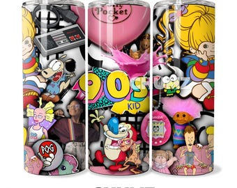 90s kids seamless skinny tumbler, 20oz - 30oz Skinny straight & tapered wrap, PNG high resolution sublimation printable, digital download
