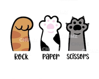 Gato con patas, piedra, papel o tijera SVG: Archivo de corte de gatito (descarga digital)
