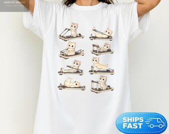 Comfort Colors® Cat Pilates Tee, Funny Kitten Workout Design, Retro Y2K Aesthetic, Reformer Lover Gift, Cute Fitness Apparel