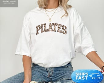Comfort Colors® Pilates Leopard Print Tee, Pilates Instructor Gift, Trendy Fitness Apparel, Workout Lover Outfit, Minimalist Activewear