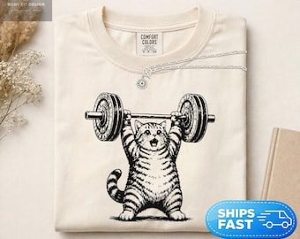 Comfort Colors® Funny Gym Cat Shirt, Weightlifting Cat Tee, Fitness Humor Shirt, Cat Lover Workout Tee, Gym Rat Gift for Her
