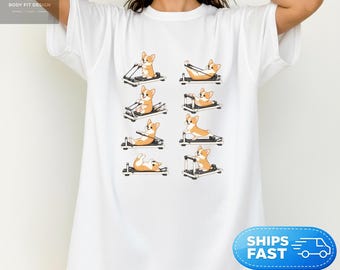 T-shirt Corgi Pilates Comfort Colors®, entraînement amusant pour chien, esthétique rétro Y2K, cadeau pour amateur de réformateurs, vêtements de fitness mignons
