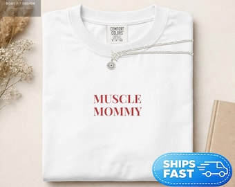 Comfort Colors® Muscle Mommy Tee, Minimalist Fitness Top, Weightlifting Workout Apparel, Y2K Aesthetic, Pilates Yoga Activewear