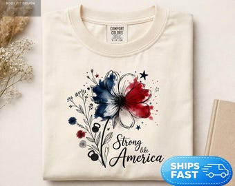 Comfort Colors® Strong Like America Shirt, Patriotic Gym Tee, 4th of July Workout Shirt, USA Fitness Motivation, Freedom Strength Gift