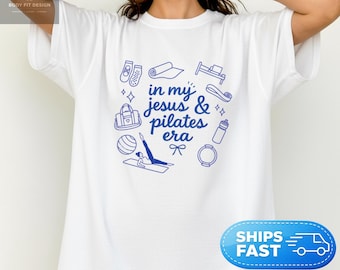 Comfort Colors® In My Jesus & Pilates Era Tee, Christian Fitness Gift, Faith Based Wellness Apparel, Pilates Lover Outfit