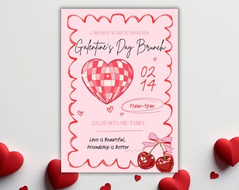 Galentine's Day Brunch Invitation: Heart Party Digital Invite (Digital Download)