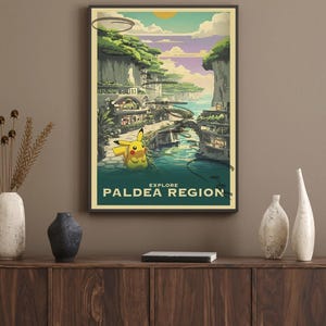Pikachus Abenteuer – Pokémon Reisekunst | Digitaler Download | 1 von 10 Regionen Poster Print - Erkunden Sie die Paldea Region