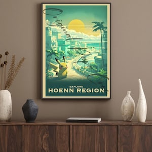 Pikachus Abenteuer – Pokémon Reisekunst | Digitaler Download | 1 von 10 Regionen Poster Print - Erkunden Sie die Hoenn Region