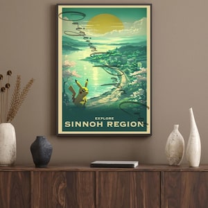 Pikachus Abenteuer – Pokémon Reisekunst | Digitaler Download | 1 von 10 Regionen Poster Print - Erkunde die Sinnoh Region