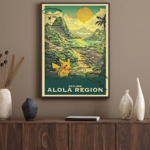 Pikachus Abenteuer – Pokémon Reisekunst | Digitaler Download | 1 von 10 Regionen Poster Print - Erkunde Alola Region