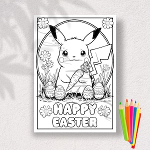 Easter Pikachu Coloring Book | 20 Unique Pages | Digital Download A4 PDF | Fun Pokémon-Inspired Easter Activity | Instant Printable Art
