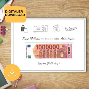 Cadeau en argent pour voyage, emballage cadeau en argent pour voyage, cadeau en argent pour voyage PDF, cadeau en argent personnalisé pour voyage, première carte million