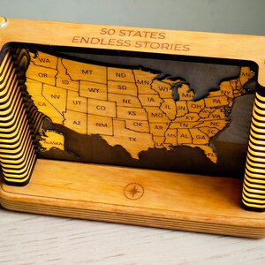 USA Map Lampe - LED-Holzlampe mit Epoxidharz - Einstellbares Nachtlicht - USB-C Powered Schreibtischdekoration - Geschenk für Reisende