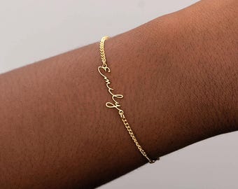 14K Gold Name Bracelet, Personalized Name Bracelet, Curb Chain Bracelet, Custom Name Jewelry, Gift for Mom, Birthday Gift, Mothers Day Gift