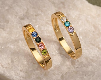 Minimalistischer Geburtsstein Ring, Benutzerdefinierte Edelstein Ring, Familie Birthstone Ring, Birthstone Schmuck, stapelbarer Ring, Geburtstagsgeschenk für Mutter