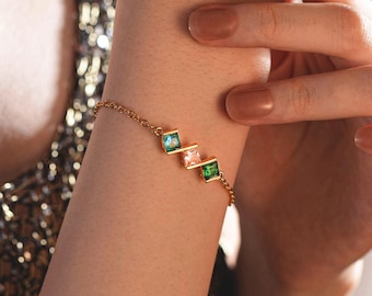 14k Gold Baguette Birthstone Bracelet, Family Birthstone Bracelet for Mom, Birthstone Jewelry, Birthday Gift, Mothers Day Gift, Gift for Her