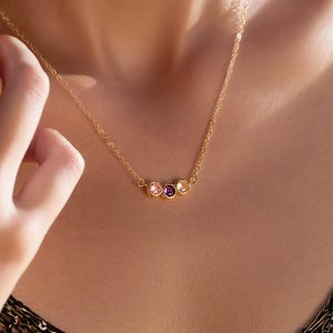 Custom Birthstone Necklace, 14K Gold Family Birthstone Necklace, Chain Family Multiple Birthstone Necklace, Bridesmaid Gift, Gift for Mom