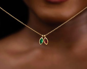 Custom Leaf Birthstone Necklace, Marquise Birthstone Jewelry, Family Birthstone Necklace, Personalized Necklace, Birthday Gift, Gift for Mom