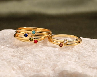Birthstone Stacking Ring, Dainty Birthstone Ring, Tiny Birthstone Ring, Mothers Birthstone Band Ring, Custom Jewelry, Birthday Gift for Her
