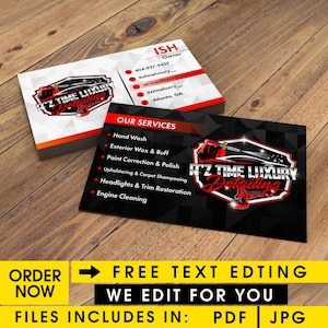 Design de cartão de visita personalizado, detalhamento automotivo, reparo automotivo, detalhamento móvel, lavagem de carros, revestimento cerâmico, detalhamento de barcos e spa automotivo