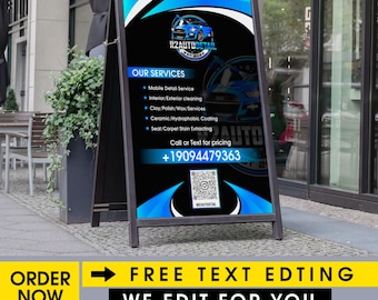 Custom Auto Detailing, Mobile Detail A-Sign Standee Design. Digital Download