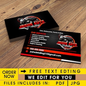 Design de cartão de visita personalizado, detalhamento automotivo, reparo automotivo, detalhamento móvel, lavagem de carros, revestimento cerâmico, detalhamento de barcos e spa automotivo