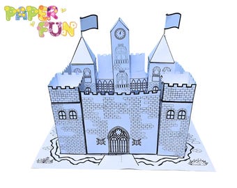 Printable Princess Castle Paper Craft Kit: Kids Coloring Pages (PDF Downloadable Template A4 Size)