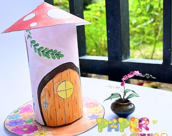 Printable Fairy House Template | 3D Paper Craft for Kids | DIY Mushroom Cottage PDF | Fairy Garden Papercraft | Instant Digital Download
