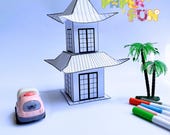 3D Japanesee Building Paper Craft Template: Printable Activity for Kids (PDF Download)