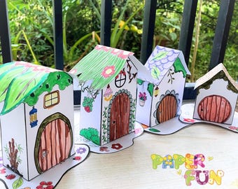 Fairy House Papercraft: Printable DIY Coloring Pages (PDF Download A4 Size)