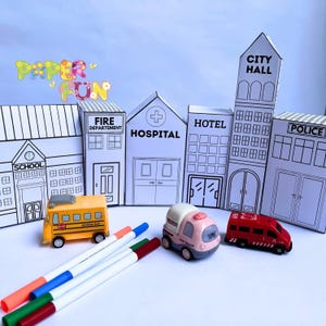 Modelo de Cidade de Papel para Imprimir | Artesanato para Colorir Cidade de Papel | Projeto Cidade de Papel | Construção de Cidade de Brinquedo para Imprimir | Atividade de Artesanato para Crianças