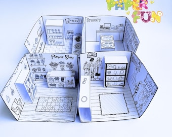 Printable Dollhouse Shop Paper Craft 4 Shop & Furniture (PDF Download A4 Size)