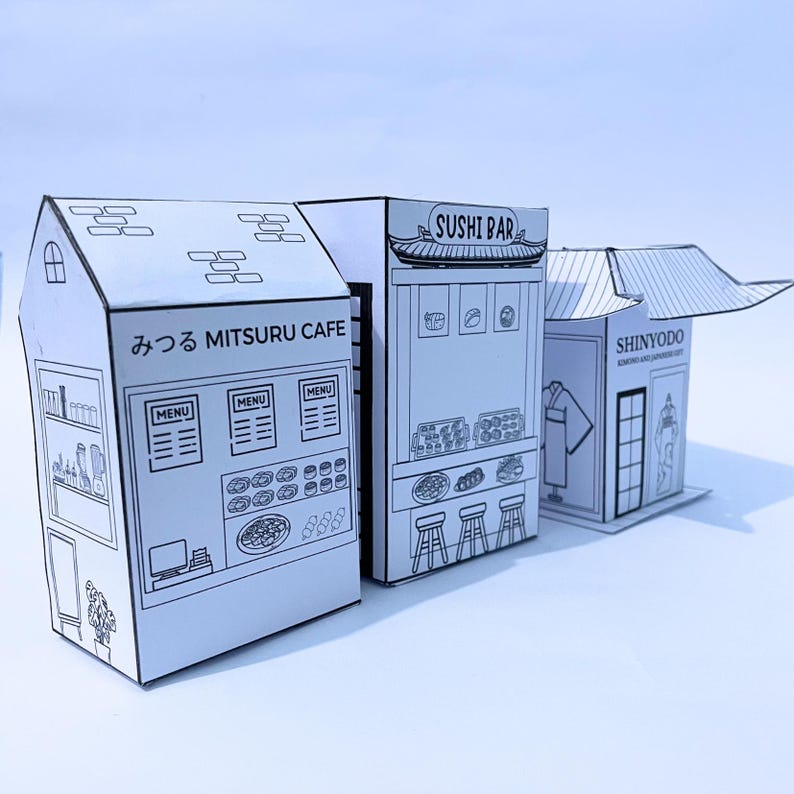 Paper Model Japan Little Tokyo LA Inspired Papercraft | Japanese Village Paper Model Kit ...