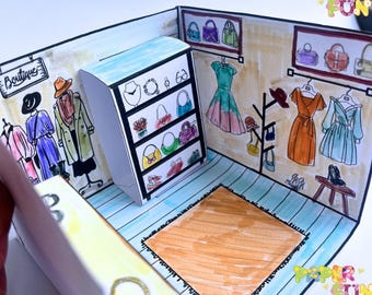 Printable Dollhouse Paper Craft: Boutique Template (A4 PDF Download)