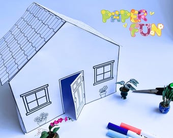 Printable Paper House Craft: Kid's Coloring Activity (Digital Download A4)