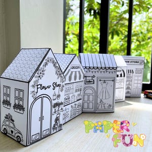 Printable Paper Shop Houses: DIY Coloring Craft Activity (PDF)