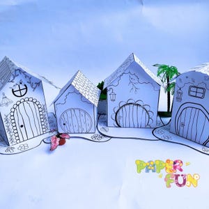 Maisons de fées en papier à imprimer, maison de poupée à monter soi-même pour enfants, créations en papier pour enfants, maisons de fées à découper et à colorier, modèle kit maison de fées en papier à imprimer