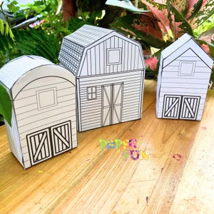 Paper Barn | Barn Printable Papercraft | Paper Farm  and House Coloring Set | Printable Paper Barn | Gifts for Kids | Paper Craft for Kids