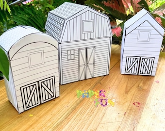 Printable Paper Barn: Farmhouse Coloring Craft for Kids (PDF Download A4 Size)
