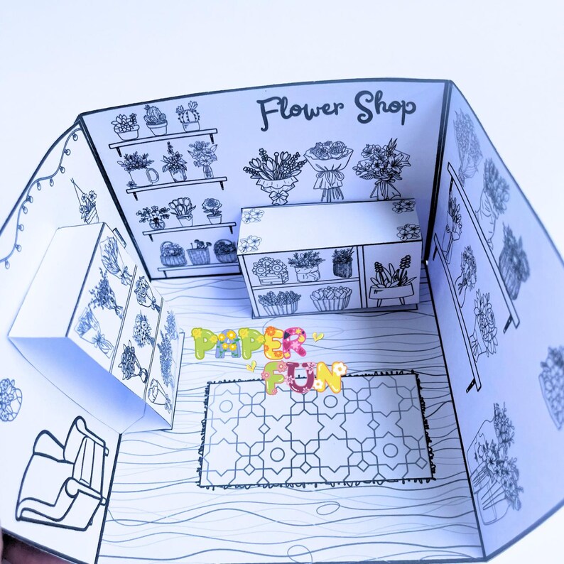 Printable Dollhouse Paper Craft: Flower Shop Template (A4 PDF Download ...