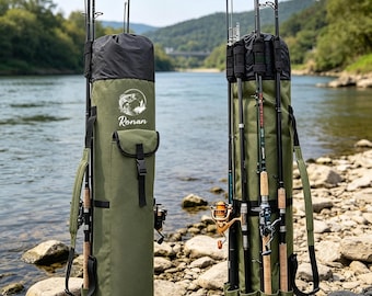 Personalized Fishing Rod Bag Waterproof Cylindrical Fishing Tackle Bag Multifunction Outdoor Angler Storage Pack Crossbody Fishing Gift