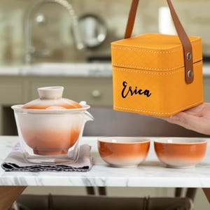 Personalized Ceramic Gradient Travel Tea Set Portable Gongfu Teaware Outdoor One Teapot Two Cups Custom Gift