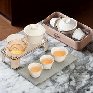 Personalized Ceramic Matte Glaze Travel Tea Set Portable Gongfu Teaware Outdoor One Teapot Three Cups Custom Gift