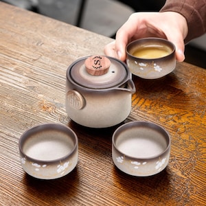 Personalized Ceramic Travel Tea Set One Teapot Two Cups Portable Travel Tea Set Kungfu Tea Set Customizable