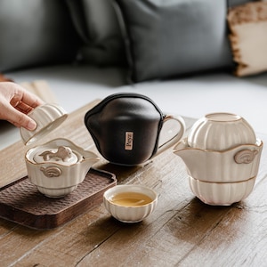 Personalized Custom Koi Mini Teapot Set Portable Kung Fu Tea Set Travel Tea Set Handmade Ceramic Teapot Set